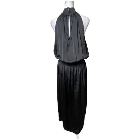 NWT RAMY BROOK DRESS MIDI BLACK BELLE HALTER HI LOW BLOUSON SILKY STRETCHY CHIC - Picture 4 of 9